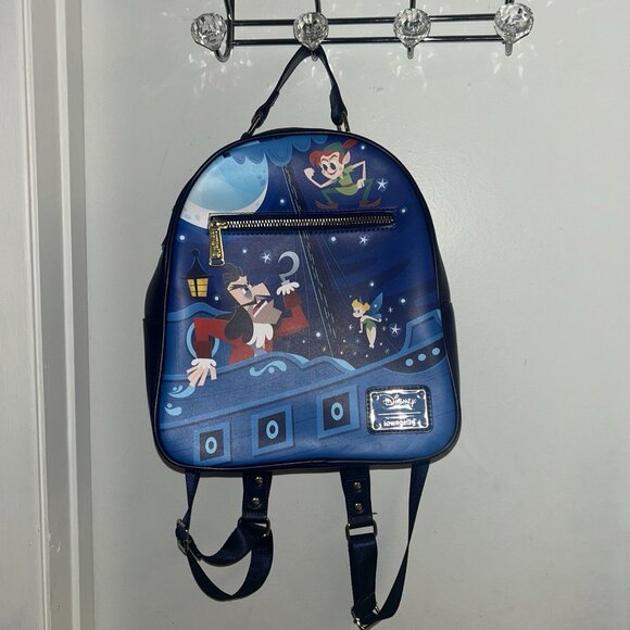 Loungefly Disney Captain Hook Peter Pan Tinkerbell Blue Mini Backpack Purse - Picture 2 of 12